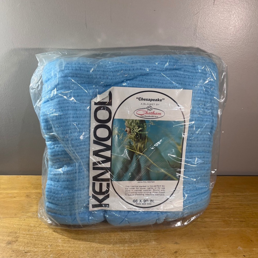 Chatham Kenwool Chesapeake Blanket Twin Light Blue Vtg Thermal Waffle Weave NIP